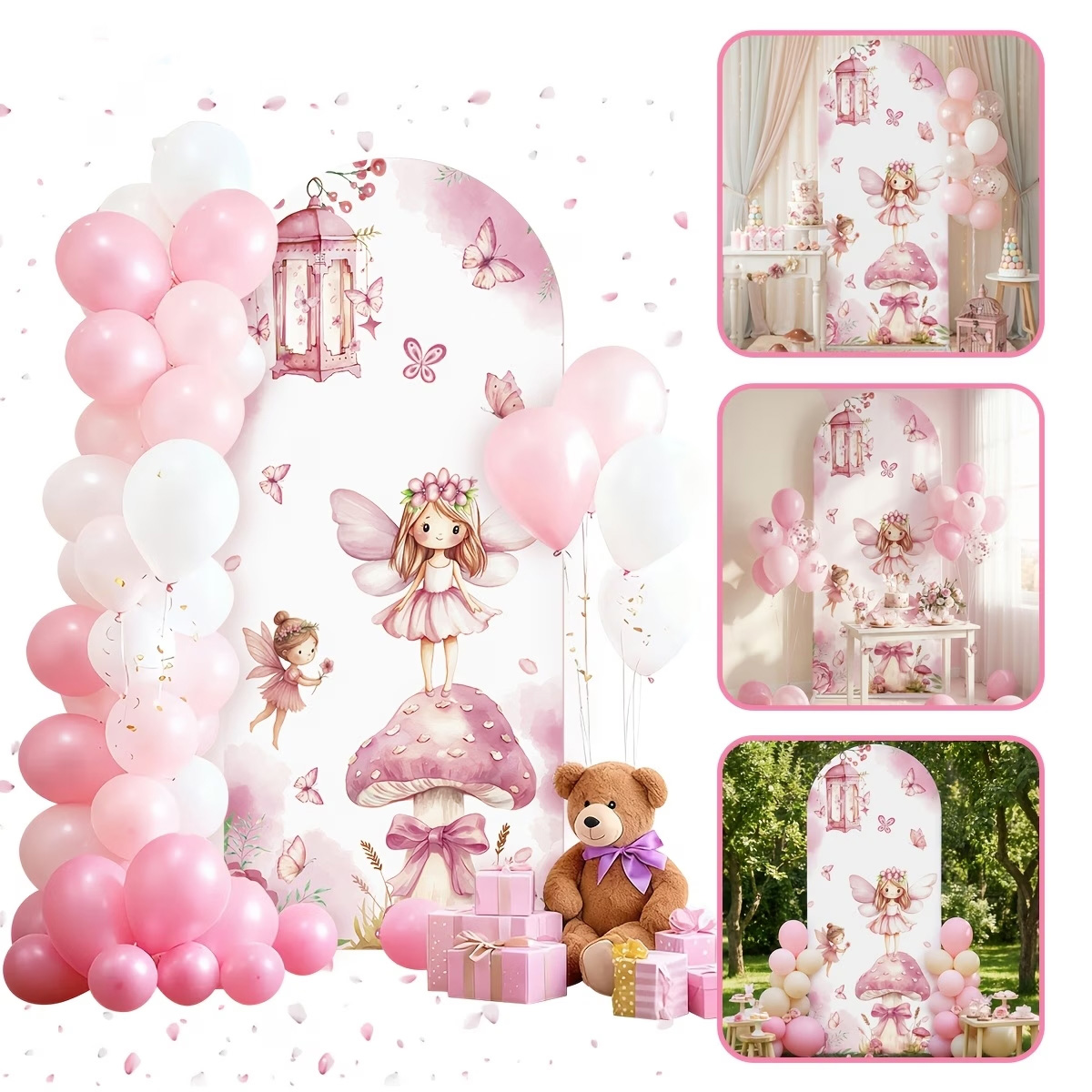 Dessert Table Backdrop - Latar Belakang Peri dan Jamur, Dekorasi