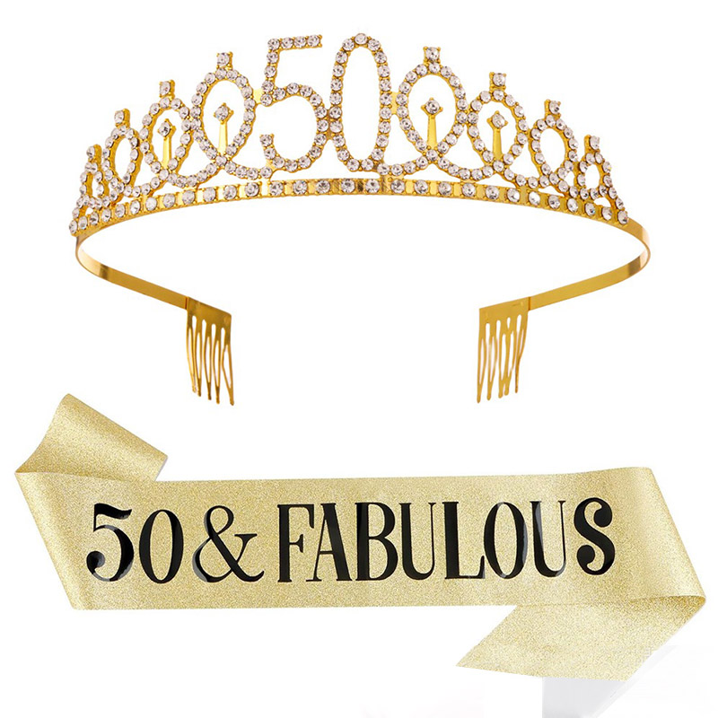 Birthday Sash Glitter - Dekorasi Ulang Tahun ke-30-50 Set Mahkota