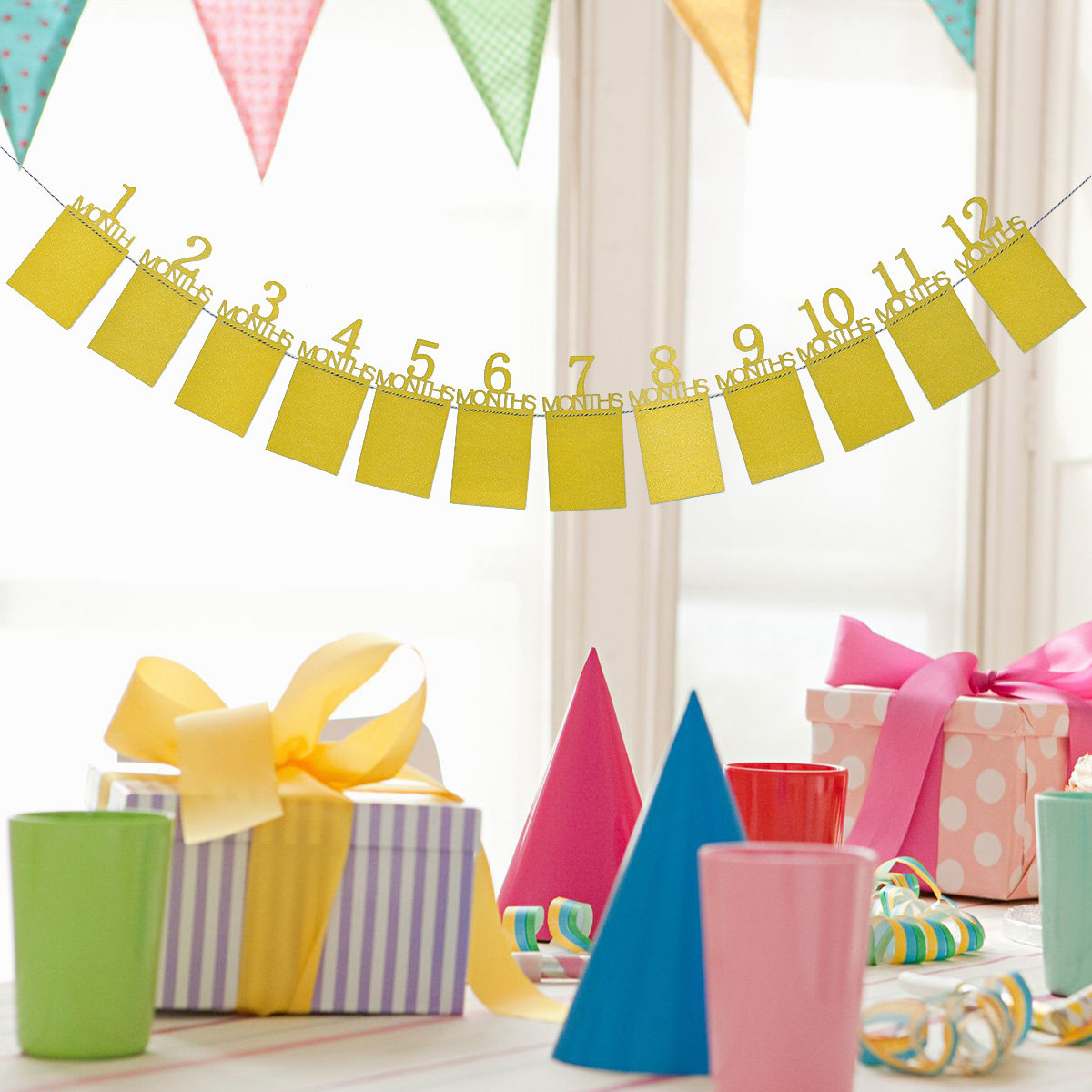 Party Banner Gold - 12pcs Banner Dinding Foto Untuk Dekorasi