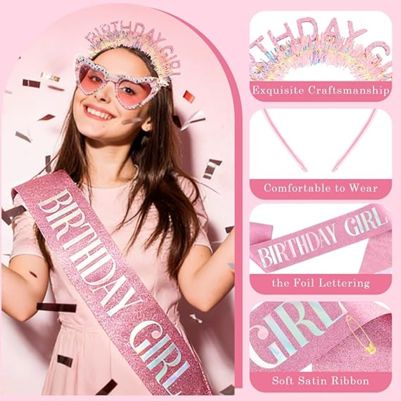 3pcs/set Set Aksesoris Pesta W - Birthday Sash Glitter ulasan dan harga