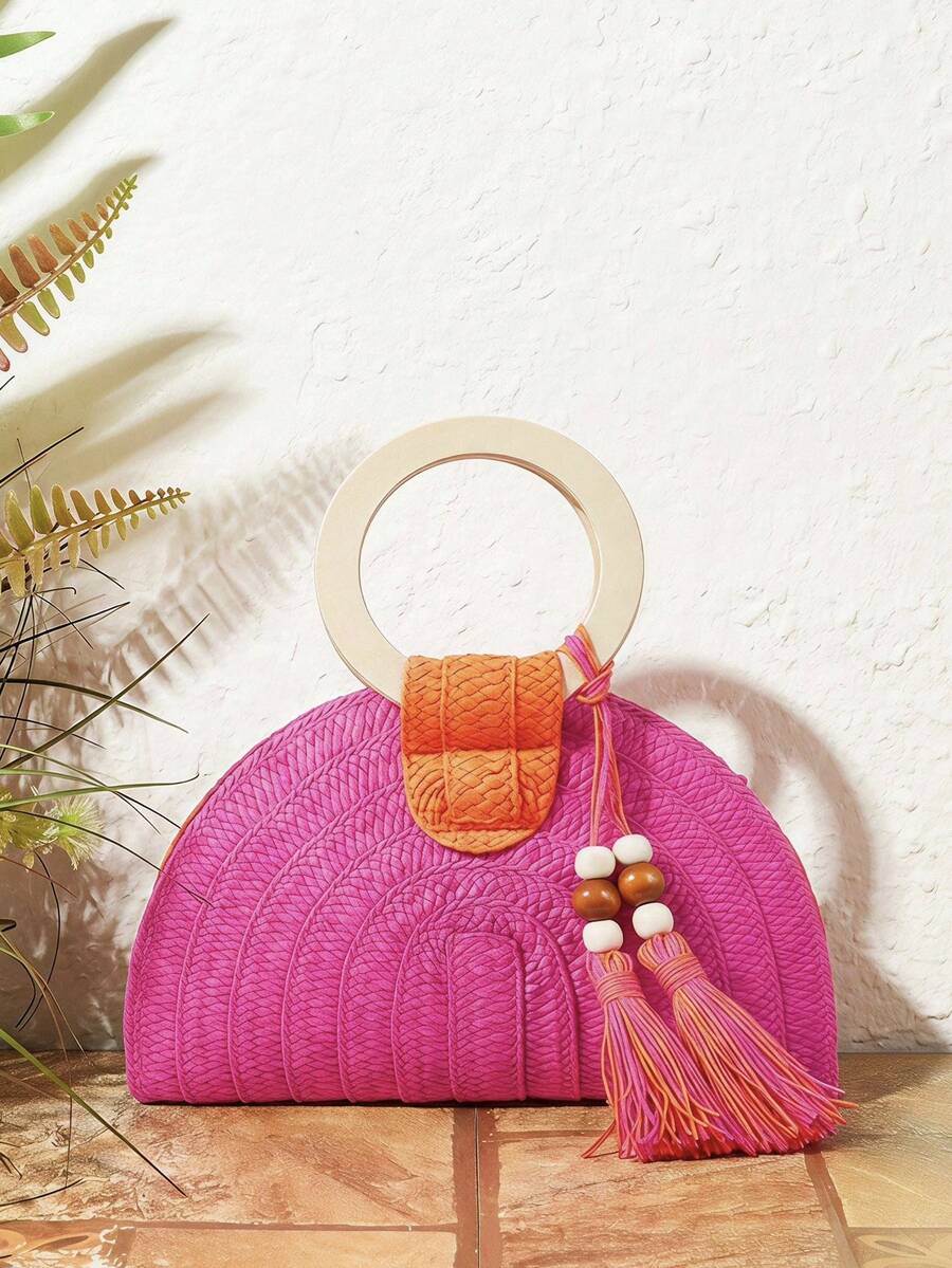 Tas Tangan Wanita Bulat Berbah - Paper Straw Color ulasan dan harga