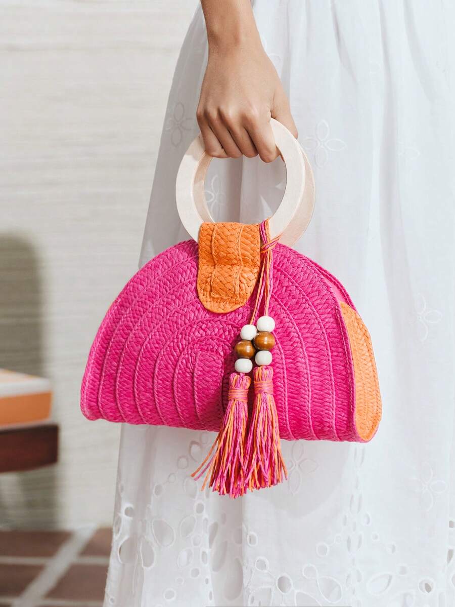 Tas Tangan Wanita Bulat Berbah - Paper Straw Color ulasan dan harga