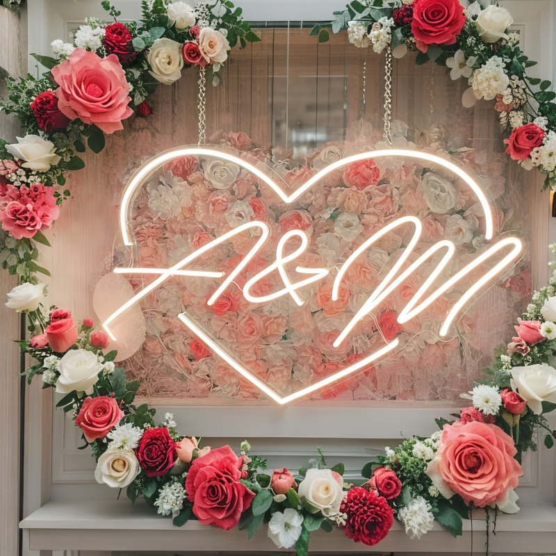 Tanda Neon LED Hati Inisial Ku - Neon Sign Party ulasan dan harga
