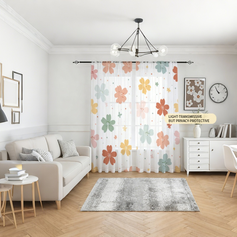 2 Buah Tirai Tipis Cetak Digit - Flower Wall Panel ulasan dan harga
